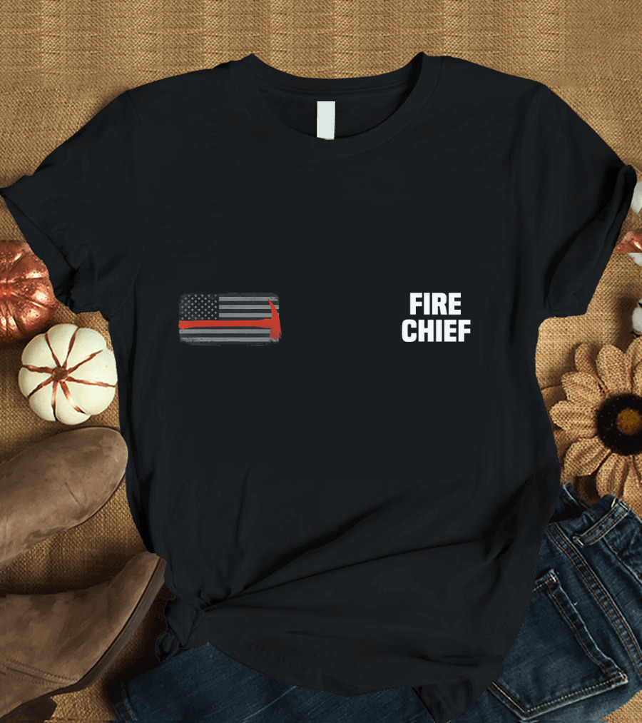 Fire Chief American Flag with Red Axe T-Shirt