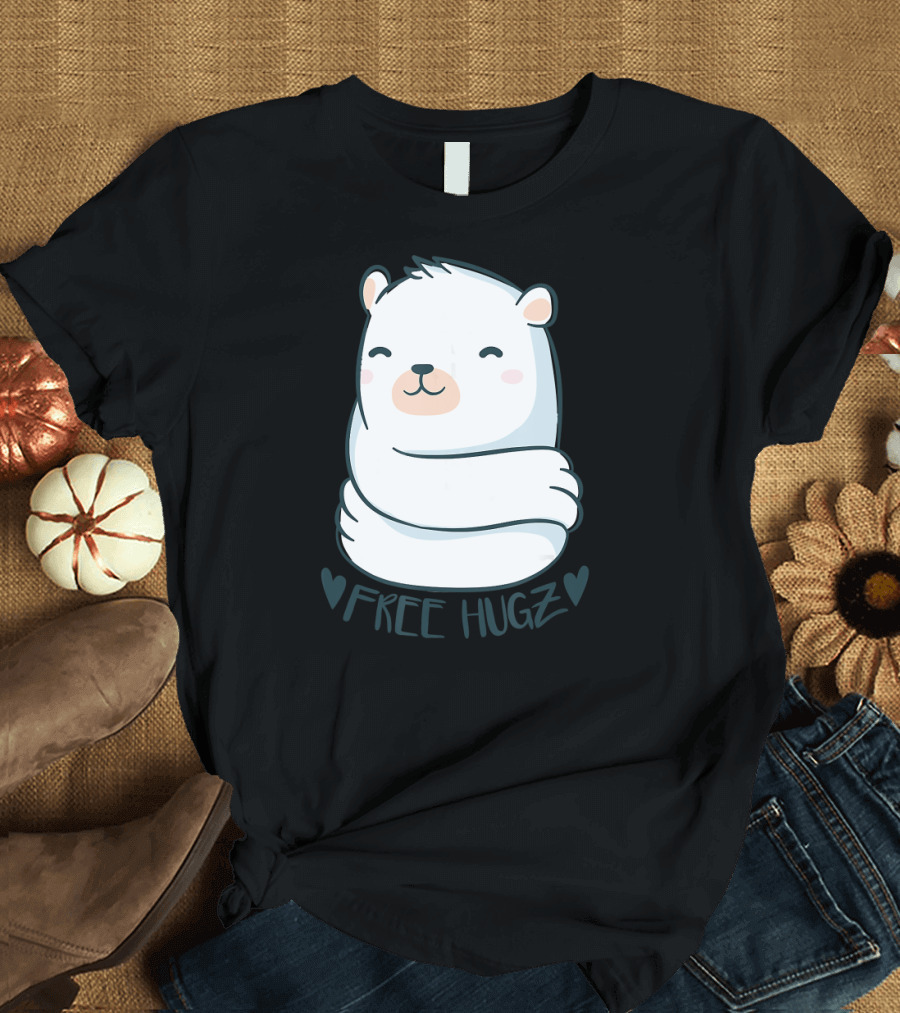 Free Hugz Cute Polar Bear Hearts T-Shirt