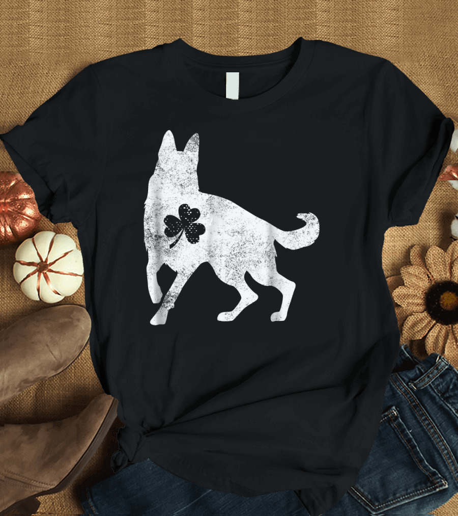 German Shepherd Silhouette with Irish Clover T-Shirt