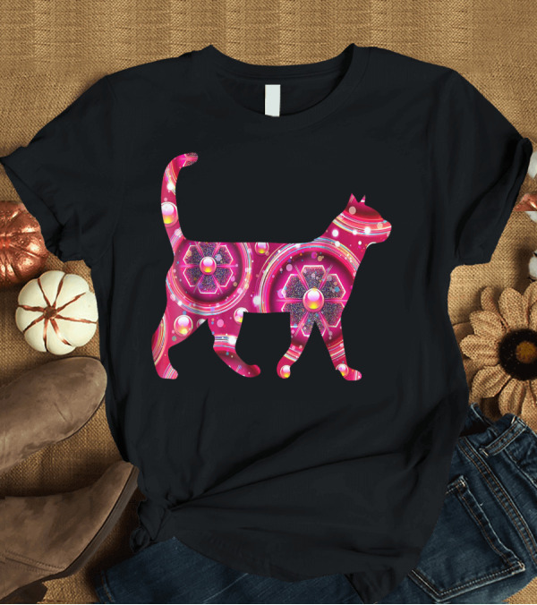 T-Shirt: Girly Gem and Jewels Cat Pink Floral Sparkle T-Shirt Girly Gem and Jewels Cat Pink Floral Sparkle T-Shirt