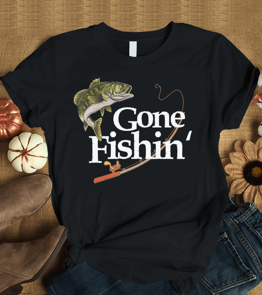 Gone Fishin' Fisherman Angler with Fishing Rod and Fish T-Shirt