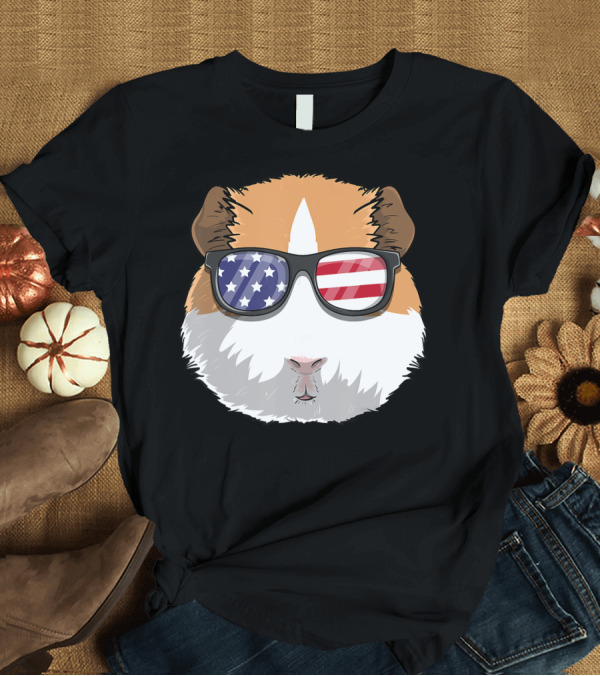 T-Shirt: Guinea Pig Patriotic USA 4th of July American Flag Sunglasses T-Shirt Guinea Pig Patriotic USA 4th of July American Flag Sunglasses T-Shirt