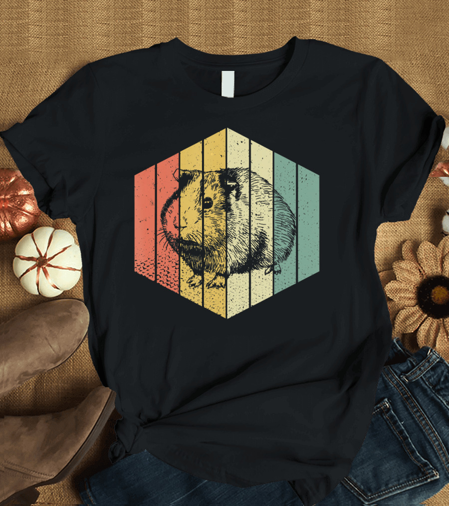 Guinea Pig Retro Vintage Striped Hexagon T-Shirt