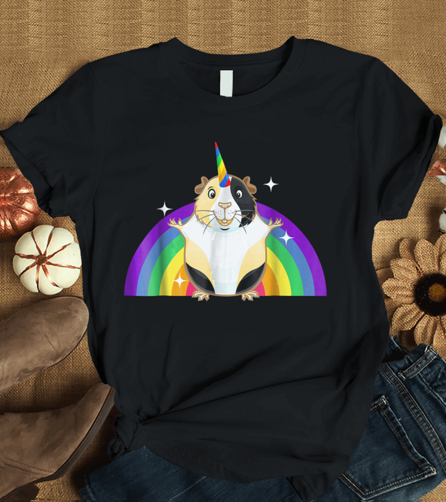 Guinea Pig Unicorn Rainbow with Sparkling Accents T-Shirt