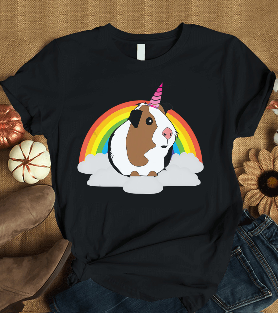 Guinea Pig Unicorn with Rainbow Clouds Cute Guinea Pig T-Shirt