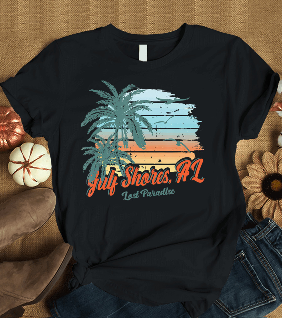 Gulf Shores AL Lost Paradise Beach Sunset Palm Trees T-Shirt