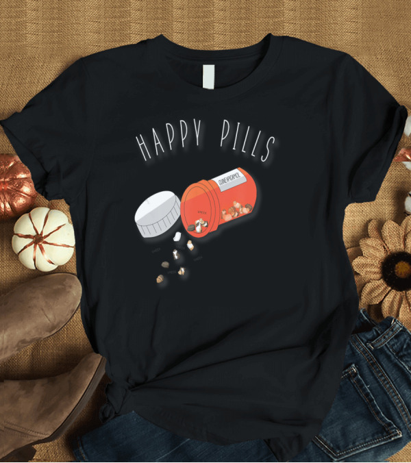 T-Shirt: Happy Pills Guinea Pig Capsule Container T-Shirt Happy Pills Guinea Pig Capsule Container T-Shirt