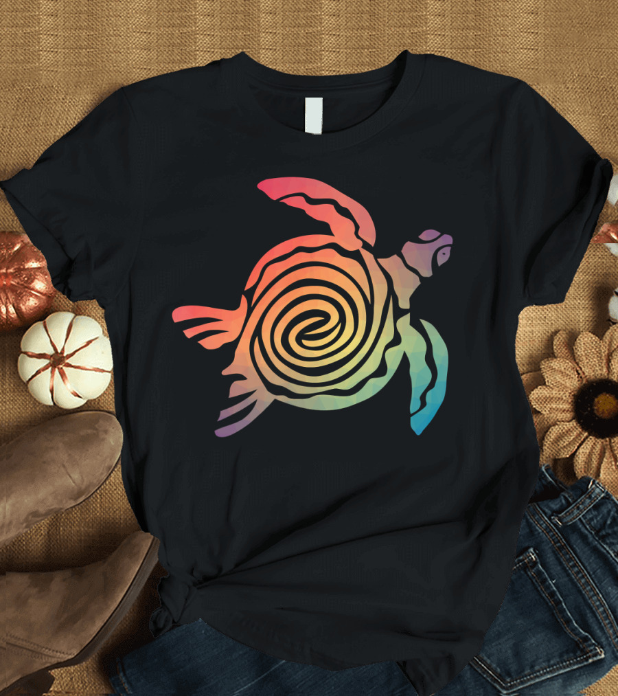Colorful Hawaiian Tribal Sea Turtle Spirals T-Shirt