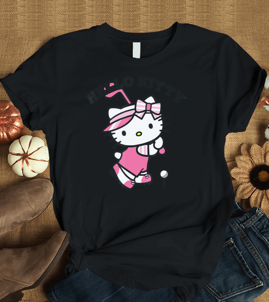 Hello Kitty Playing Golf in Pink T-Shirt