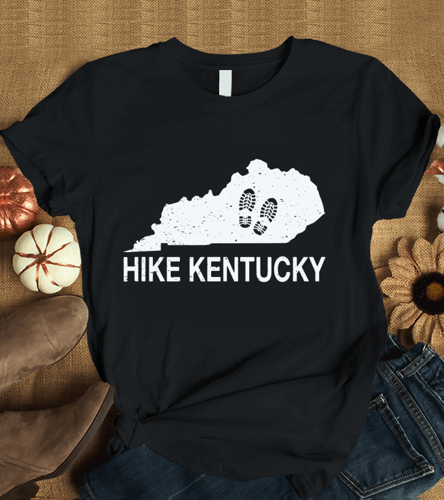 Hike Kentucky State Map with Boot Print T-Shirt