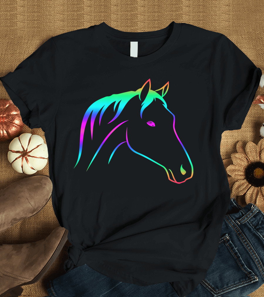 Horse Lovers Equestrian Horseback Riding Rainbow Horse T-Shirt