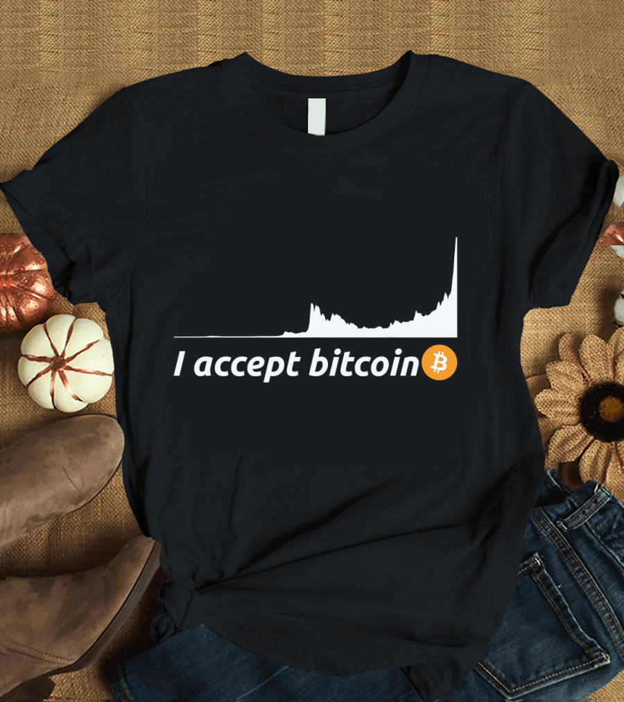 I Accept Bitcoin Cryptocurrency Logo with Financial Chart Trend T-Shirt