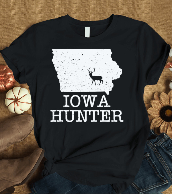 T-Shirt: Iowa Hunter State Deer Hunting Silhouette with State Outline T-Shirt Iowa Hunter State Deer Hunting Silhouette with State Outline T-Shirt