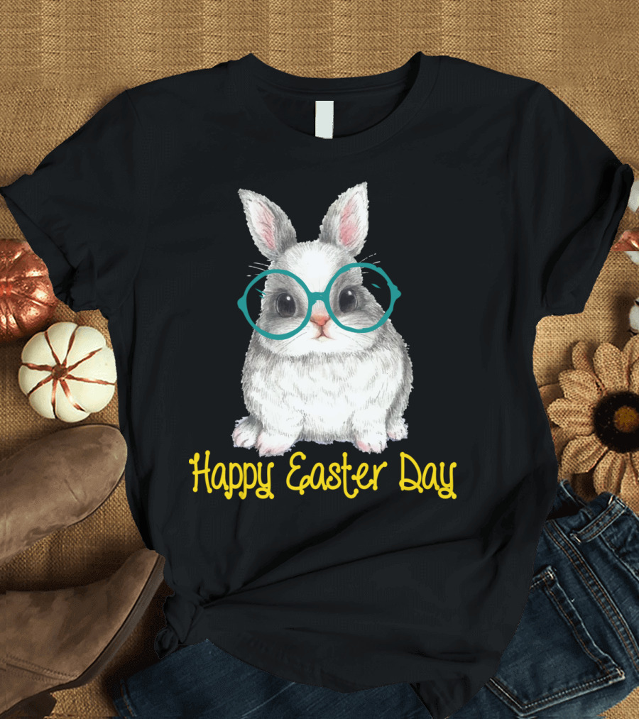 Happy Easter Day Bunny With Glasses T-Shirt