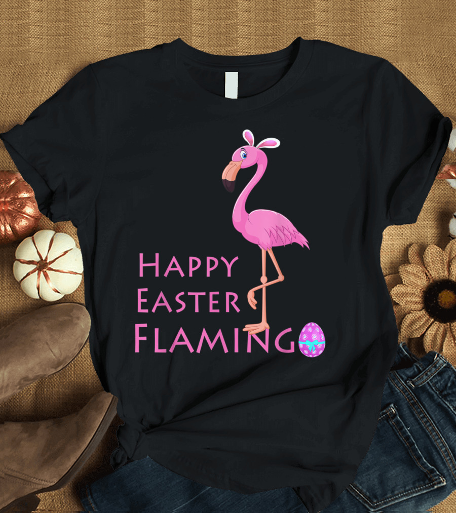 Happy Easter Flamingo Pink Bird Eggs Basket Women T-Shirt
