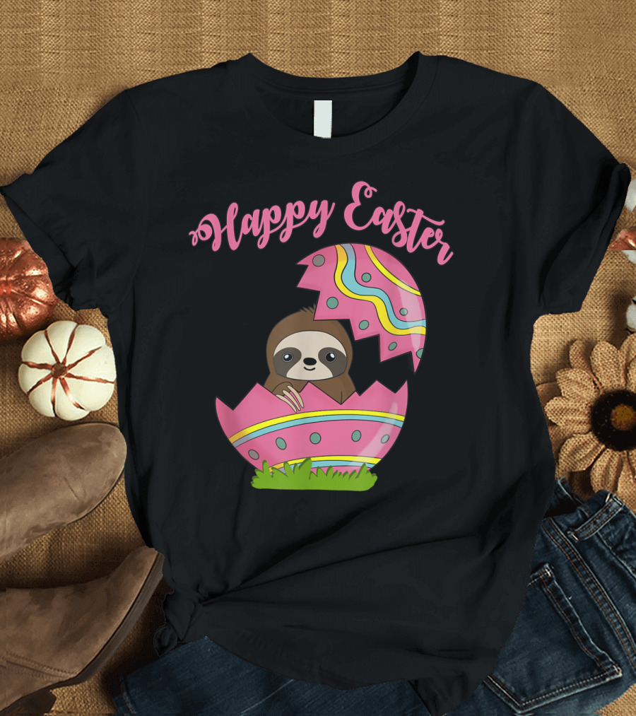 Happy Easter Sloth in Colorful Easter Egg T-Shirt