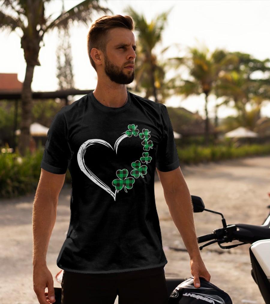 Heart Plaid Shamrock Clover Green T-Shirt
