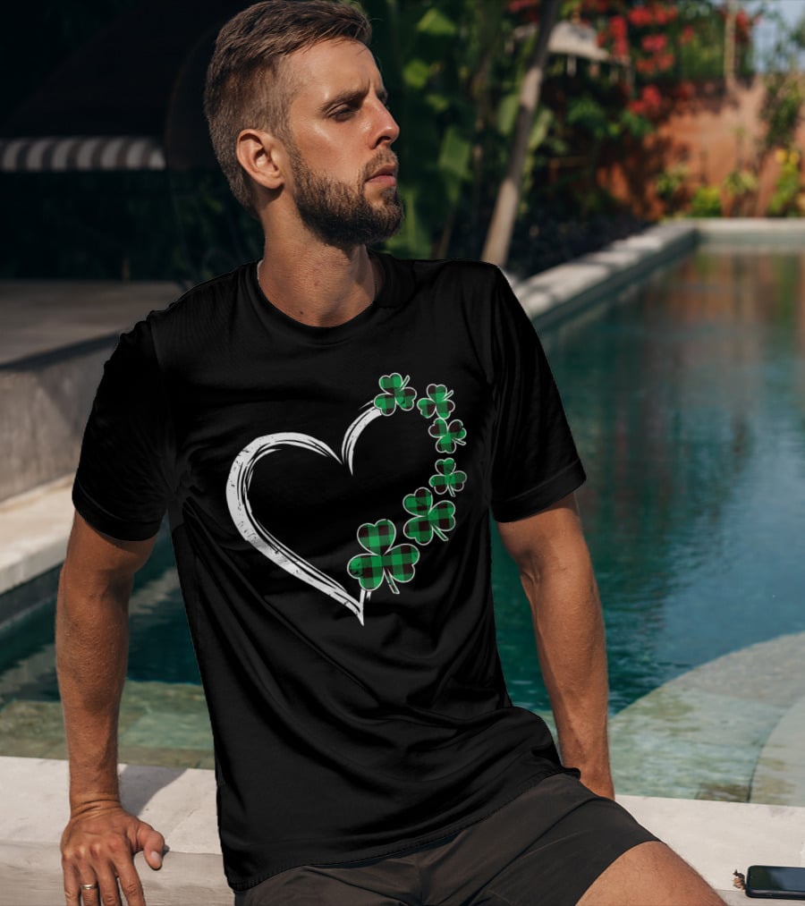 Heart Plaid Shamrock Clover Green T-Shirt