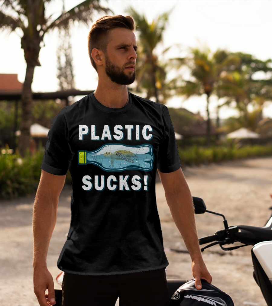 Plastic Sucks Sea Turtle In Bottle Climate Change Earth Day T-Shirt