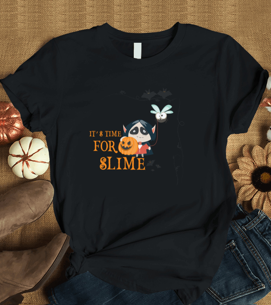 IT'S TIME FOR SLIME Halloween Pumpkin Vampire Bat T-Shirt