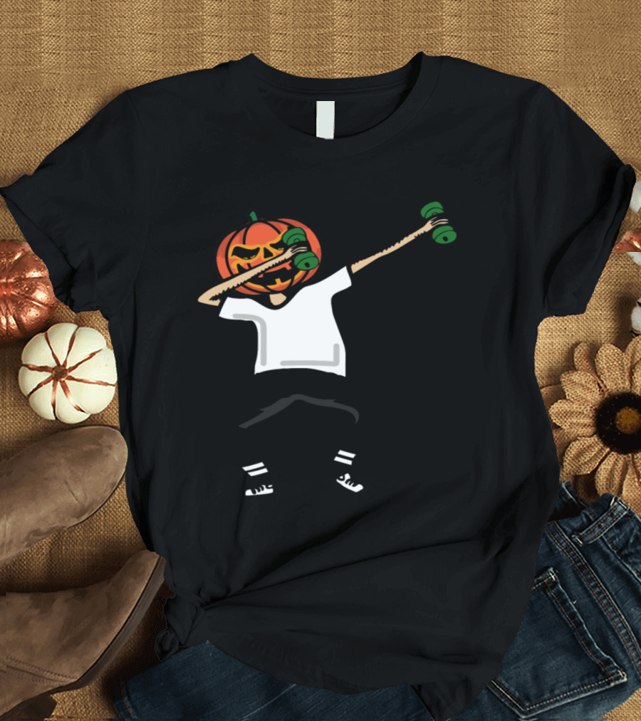 PUMPKIN DAB FITNESS INSTRUCTOR 01 HALLOWEEN WORKOUT WITH DUMBBELLS T-Shirt
