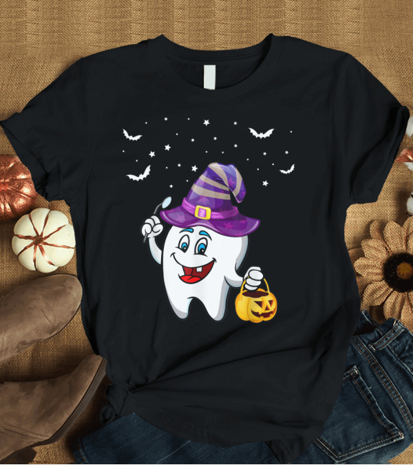 T-Shirt: Dentist Halloween Tooth Witch Hat Pumpkin Dental Hygienist Dental Assistant T-Shirt Dentist Halloween Tooth Witch Hat Pumpkin Dental Hygienist Dental Assistant T-Shirt