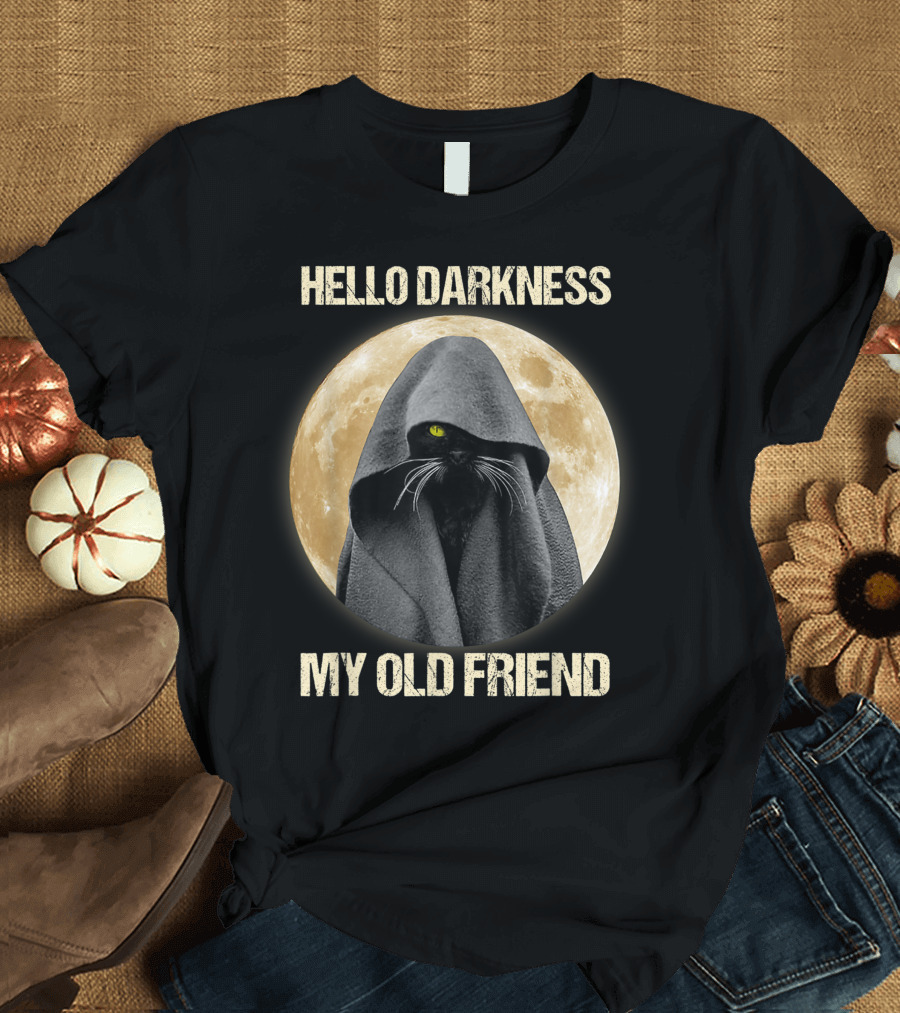 Hello Darkness My Old Friend Black Cat Moon Cloak T-Shirt
