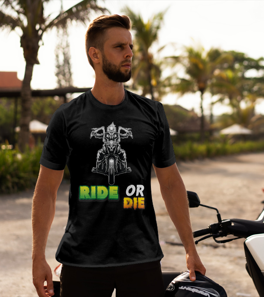 Ride Or Die Skeleton Riding Motorcycle Biker T-Shirt