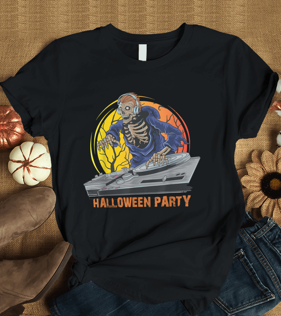 Skeleton DJ Halloween Party Horror T-Shirt