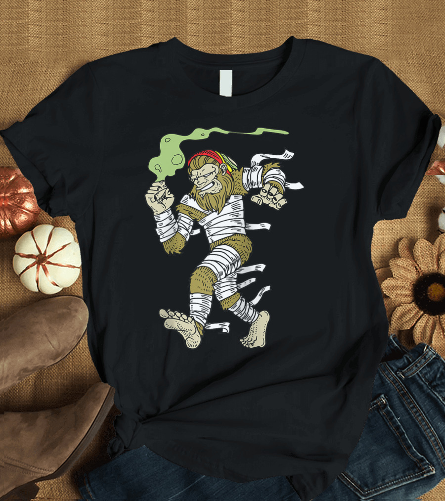Bigfoot Smoking Weed Loner Stoner Sasquatch Hippie Cannabis Mummy Wraps T-Shirt