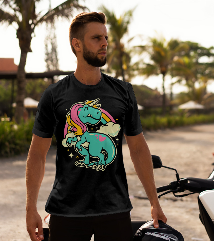 Majestic Unicornasaurus Rex Rainbow Dinosaur With Pink Heart T-Shirt