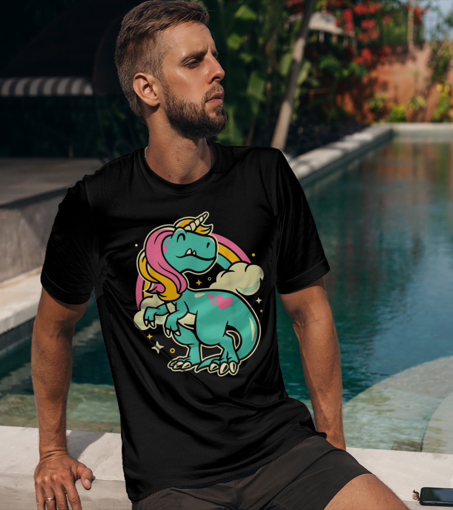 Majestic Unicornasaurus Rex Rainbow Dinosaur With Pink Heart T-Shirt