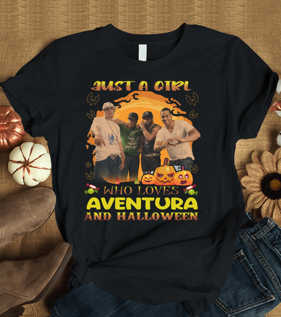 Just A Girl Who Loves Aventura and Halloween Pumpkins and Bats T-Shirt
