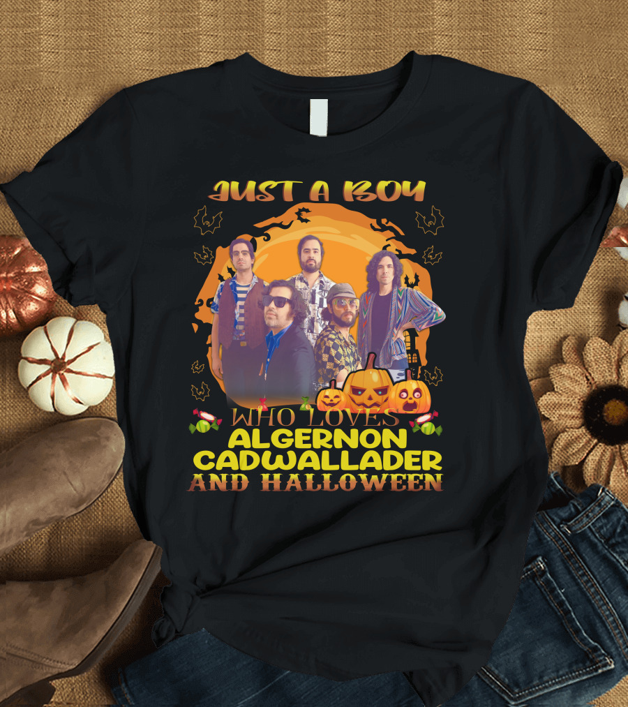 Just A Boy Who Loves Algernon Cadwallader And Halloween Pumpkin Bat T-Shirt