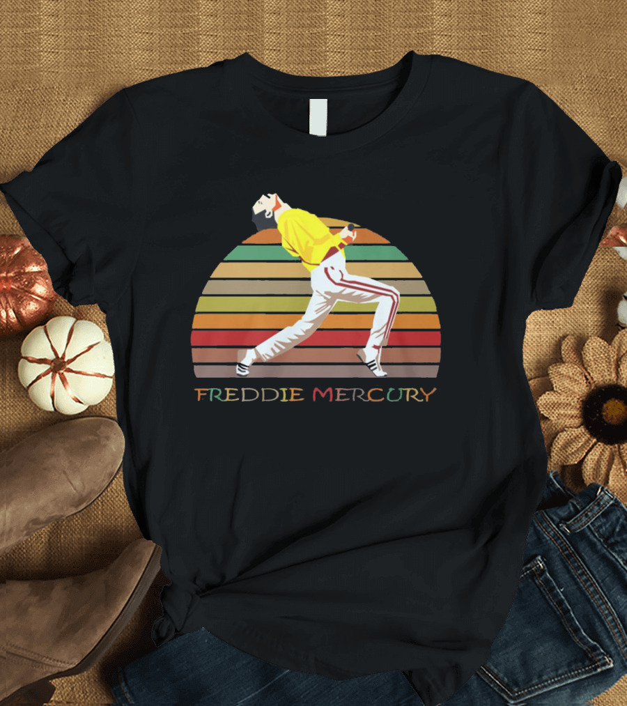 Freddie Mercury Vintage Style Retro Rainbow Stripes T-Shirt