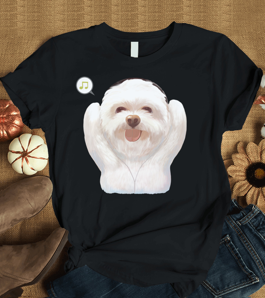 Cute Fluffy Dog with Headphones and Music Note T-Shirt