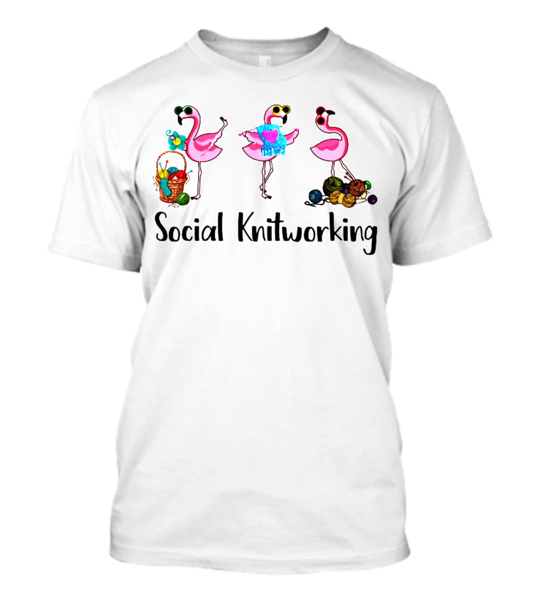 Flamingo Social Knitworking Gathering With Yarn And Fun Activities T-Shirt
