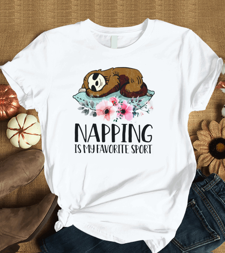 Sloth Napping Is My Favorite Sport with Floral Accents T-Shirt