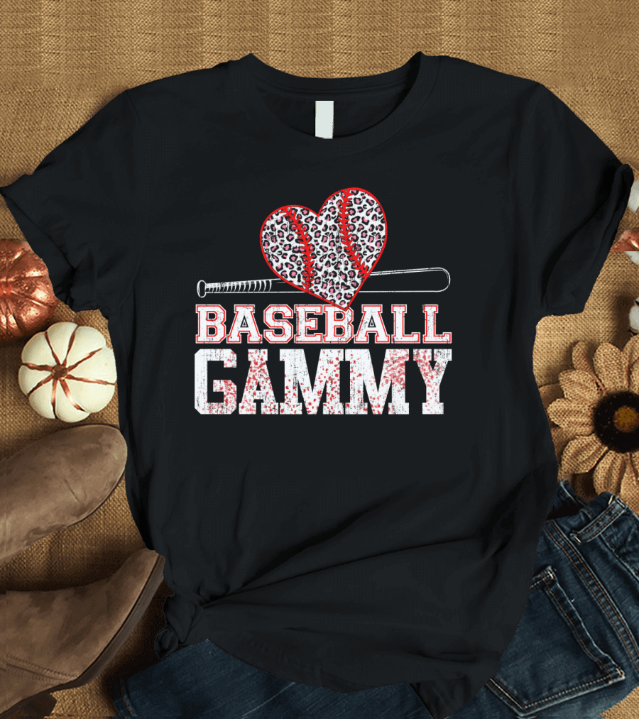 Baseball Gammy Leopard Heart Bat T-Shirt