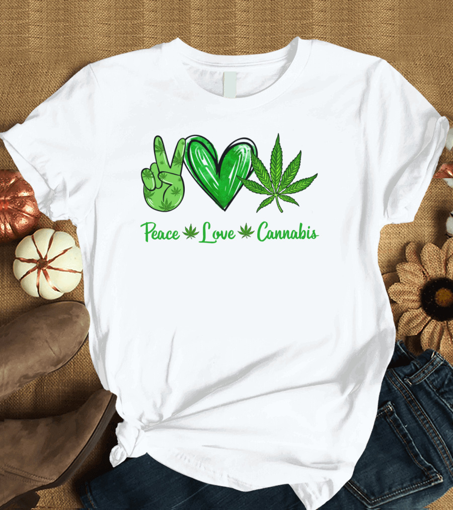 Peace Love Cannabis Green Symbols T-Shirt