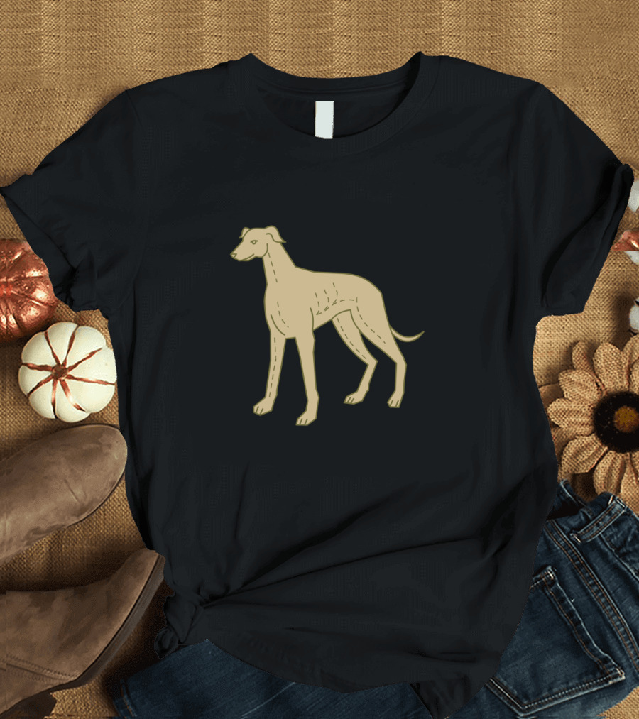Greyhound Dog Standing Mono Line Minimalist Outline T-Shirt