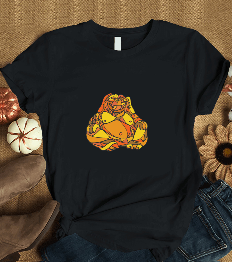 Vibrant Laughing Buddha Dog Mosaic in Warm Tones T-Shirt