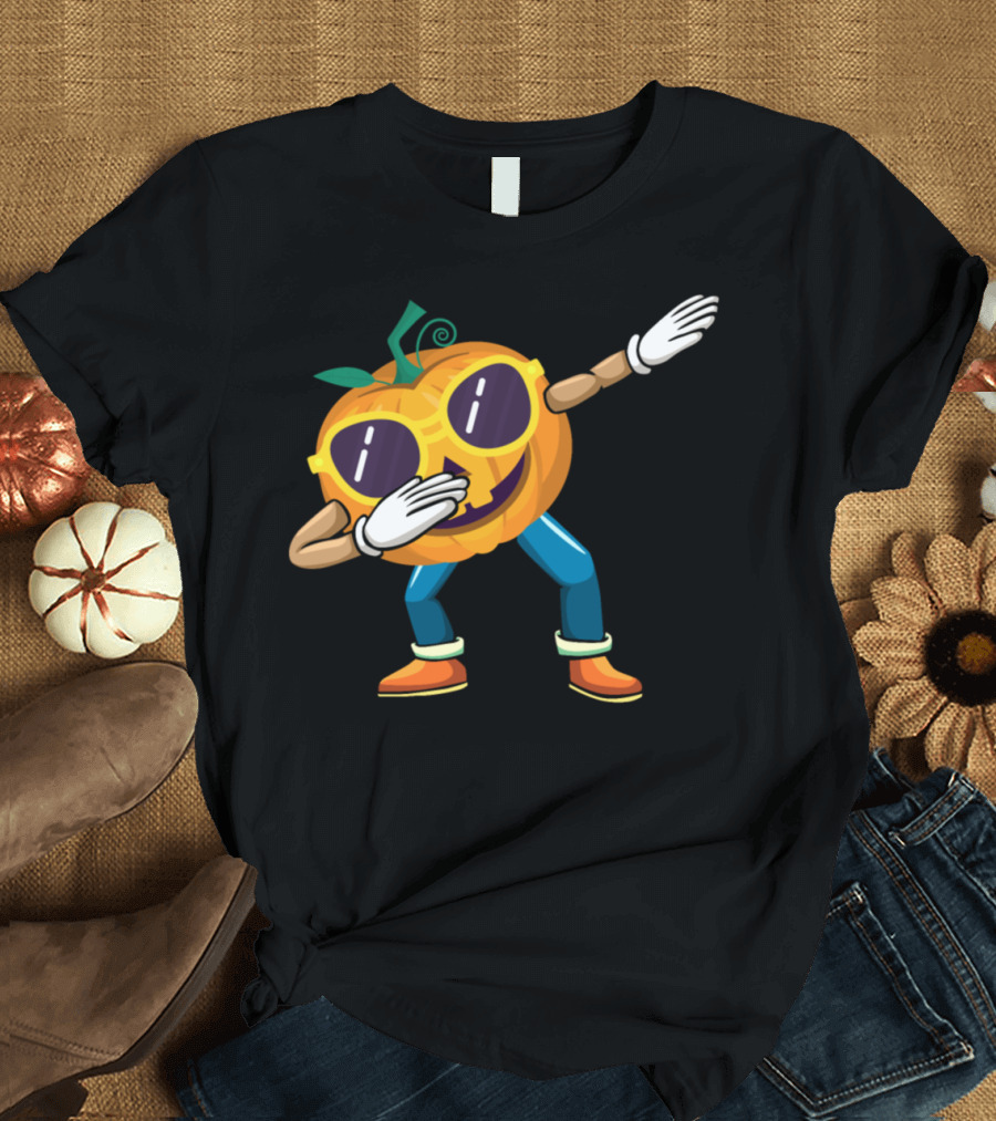 Halloween Dabbing Pumpkin Sunglasses Kids Fun T-Shirt
