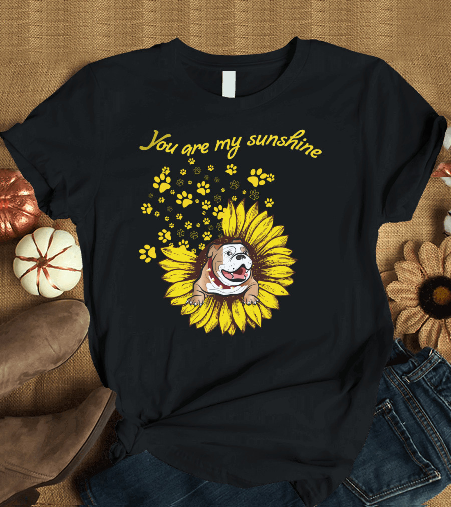You Are My Sunshine Bitbull Dog Sunflower Pawprints T-Shirt