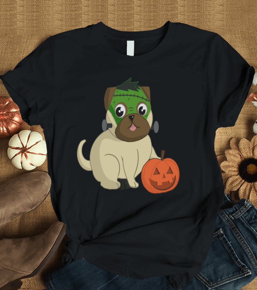 Funny Halloween Pug Frankenstein Pumpkin Dog T-Shirt