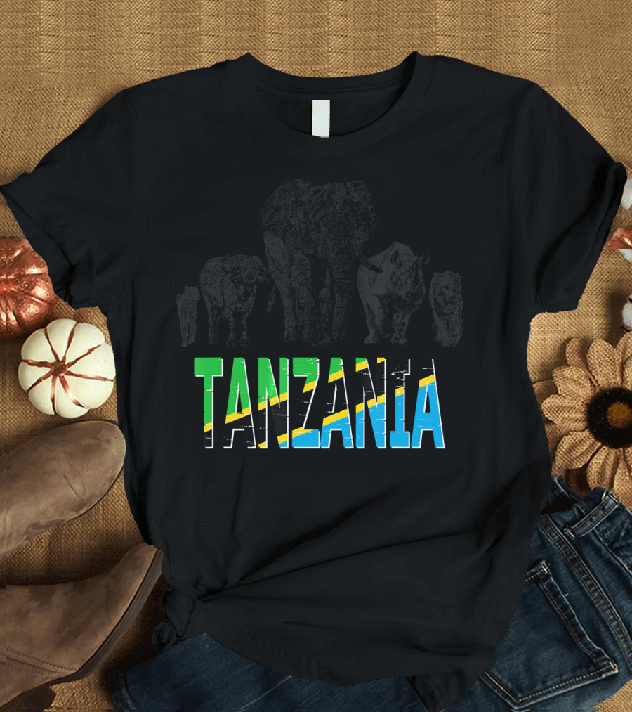 Tanzania Africa's Big Five Wildlife Elephant Rhino Lion Buffalo Leopard T-Shirt