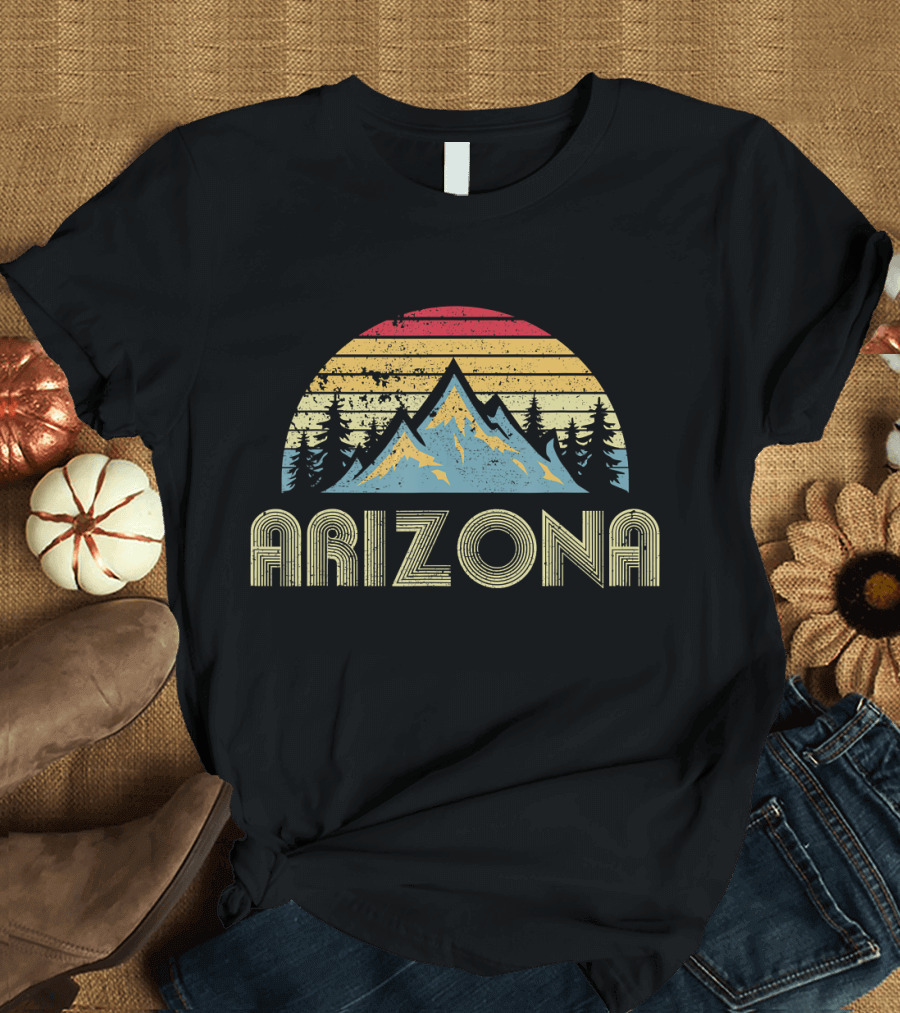 Arizona Vintage Retro Sunset Mountains Forest Nature Scenery T-Shirt