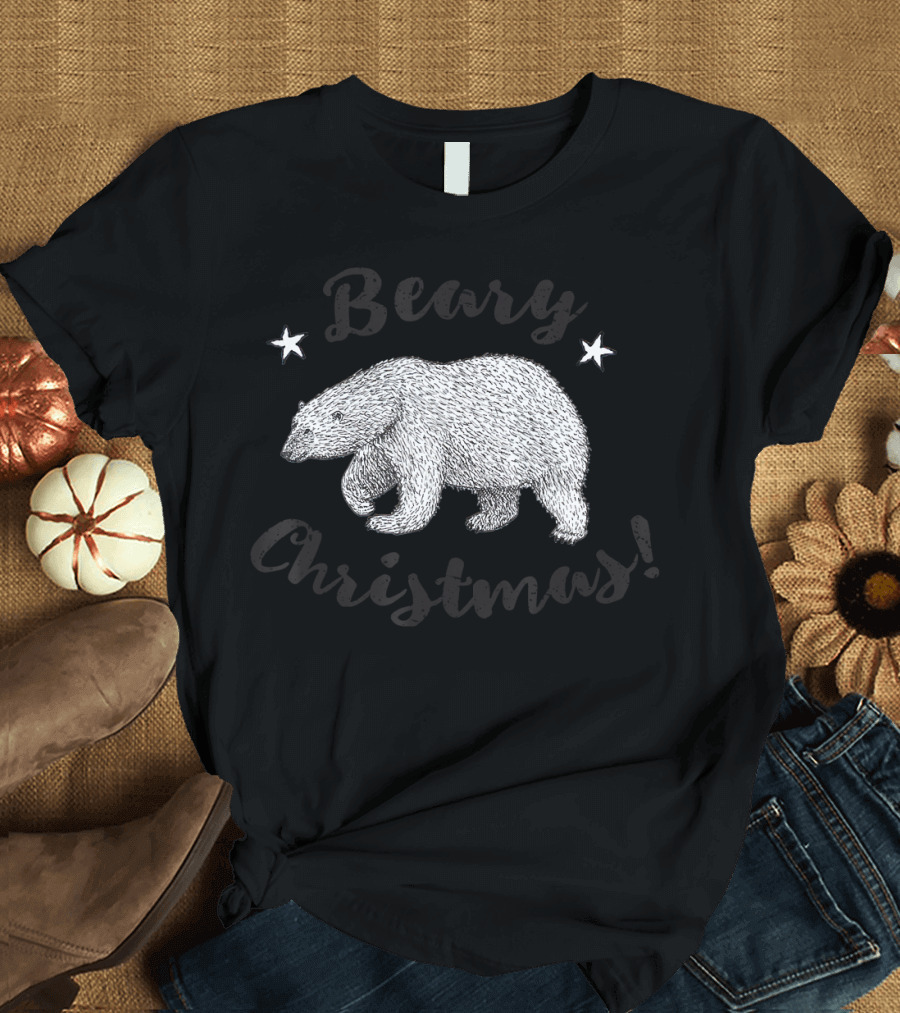 Beary Christmas Cute Polar Bear with Stars T-Shirt