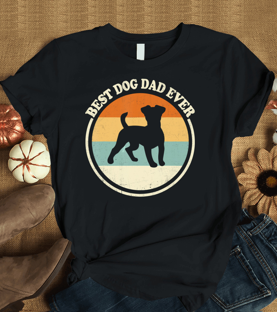 Best Dog Dad Ever Vintage Jack Russell Terrier Retro Circle T-Shirt
