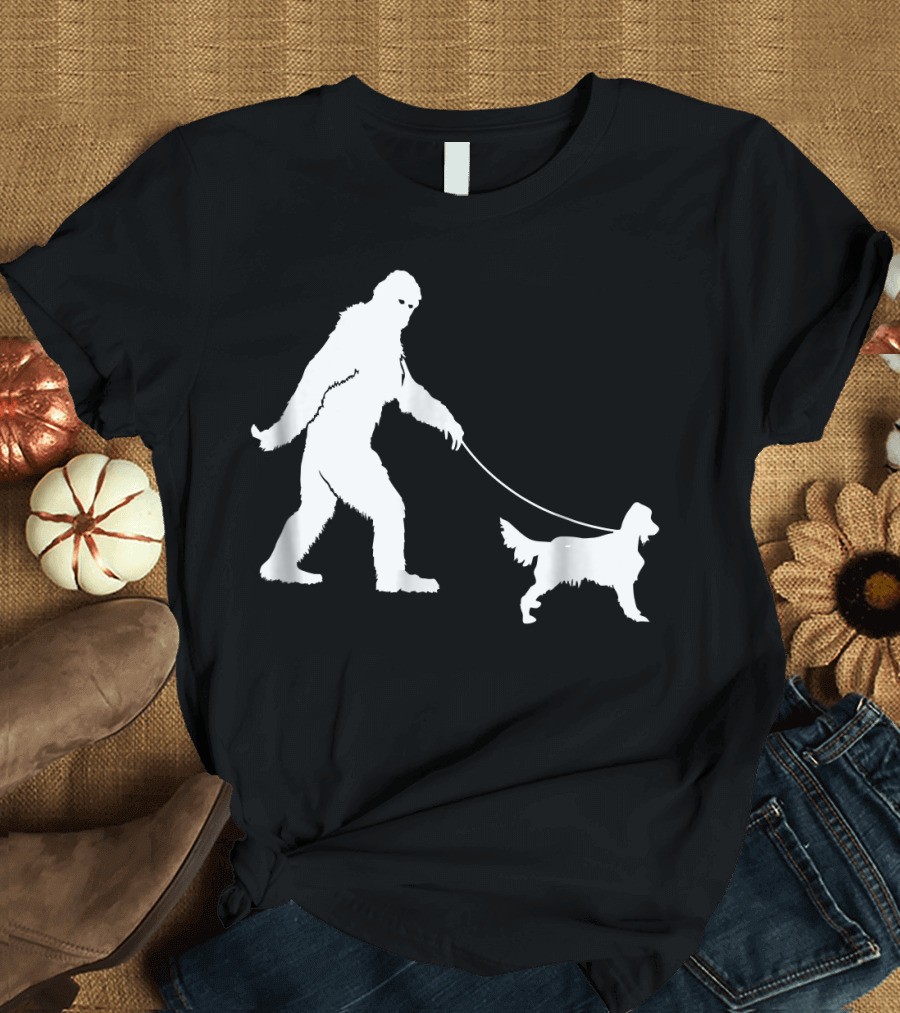 Bigfoot Walking Irish Setter Funny Sasquatch T-Shirt